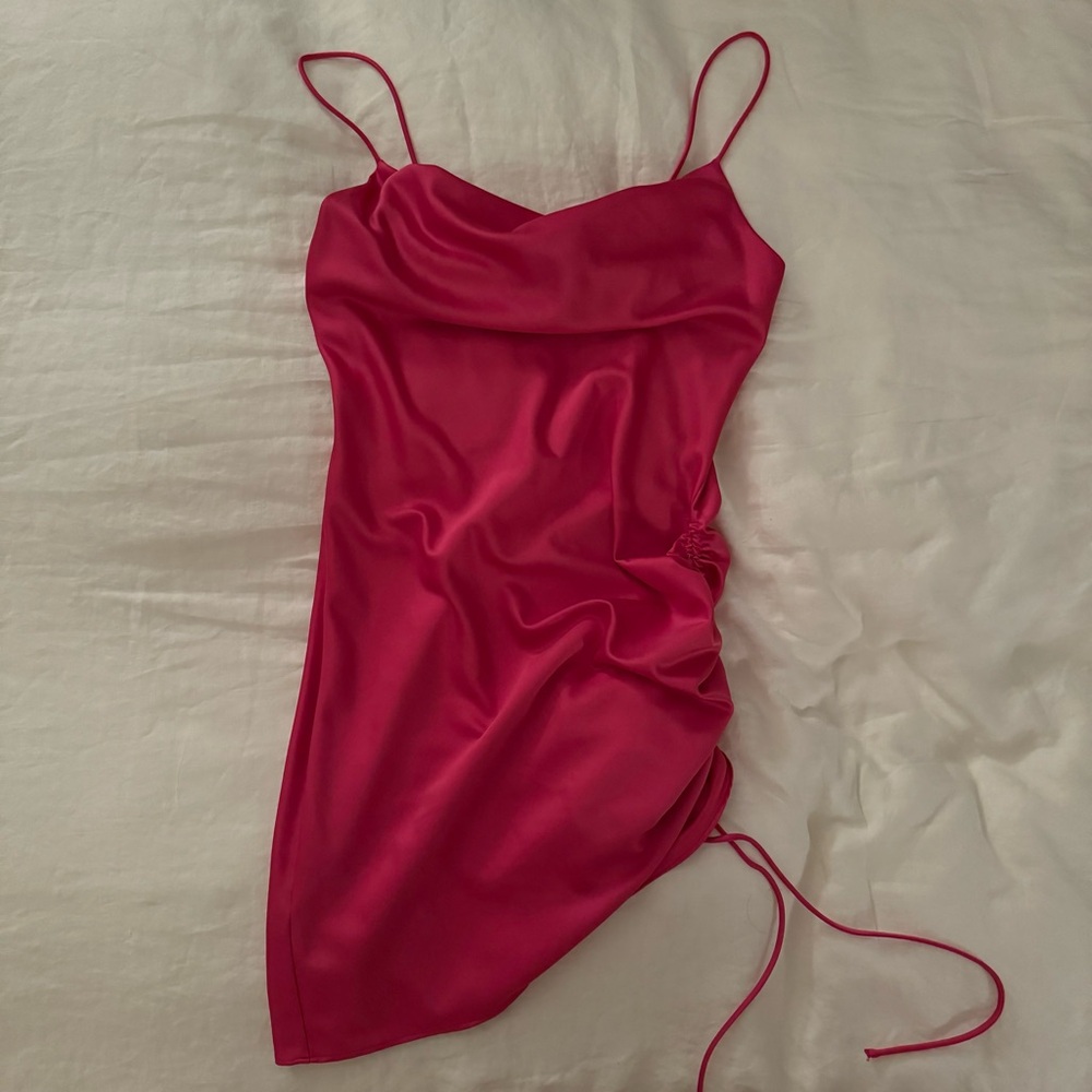 Topshop Pink Slip Dress Ruched Satin